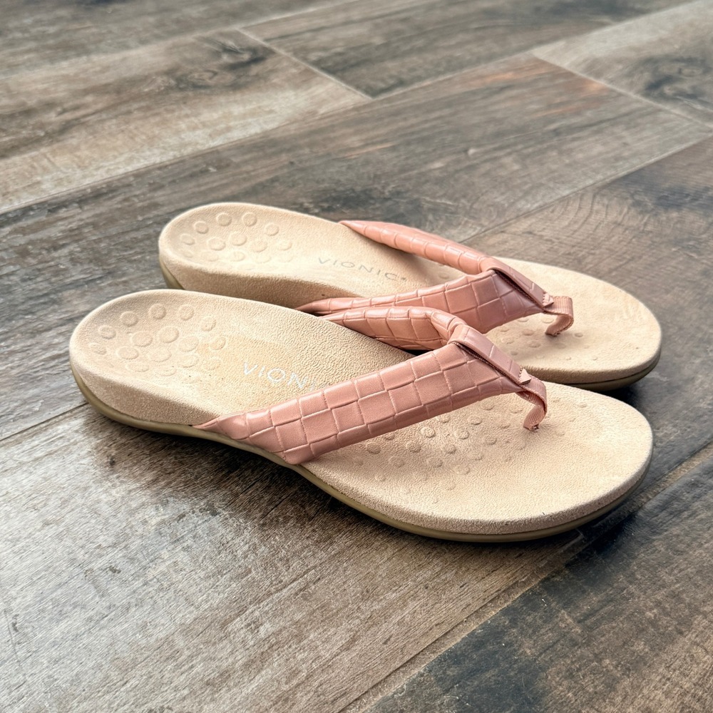 Vionic Layne Woven Croc Toe Post Orthotic Flip Flop Sandals, Pink, 9.5(41.5)